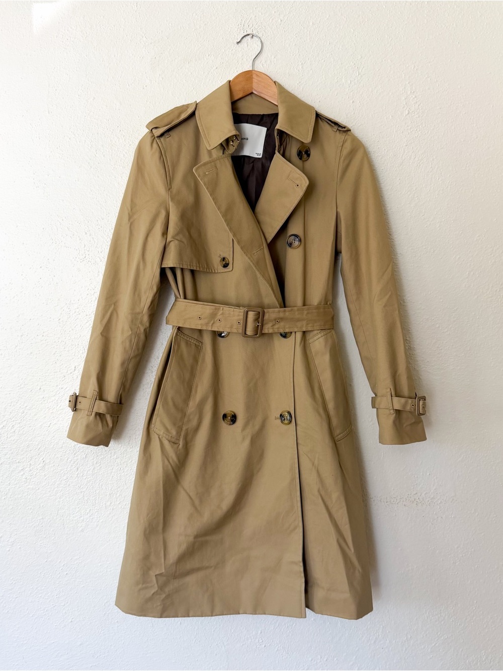 Mango Classic Double Breasted Belted Longline Trench Coat in Beige - Picture 2 of 16